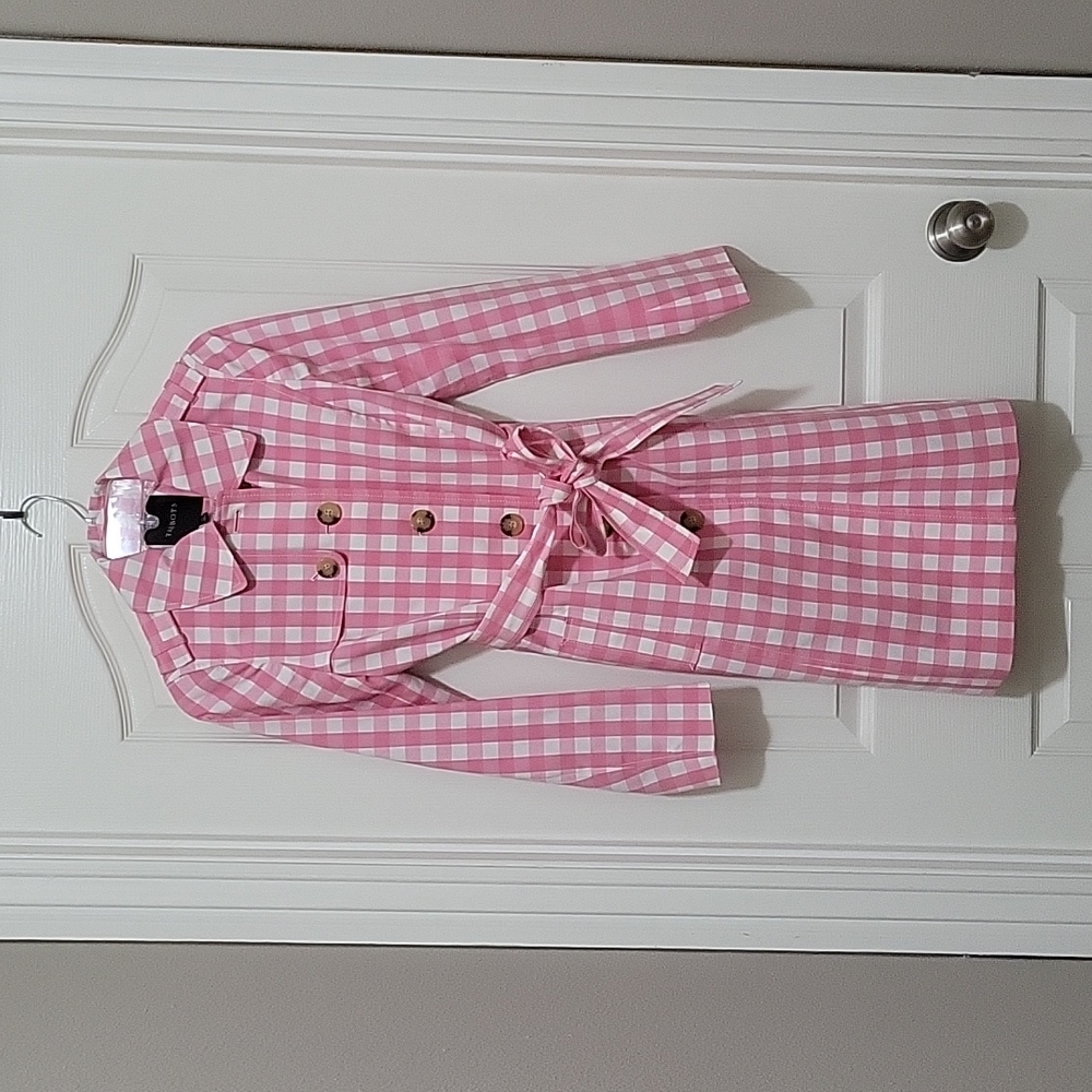 Talbots pink gingham trench coat size xs
